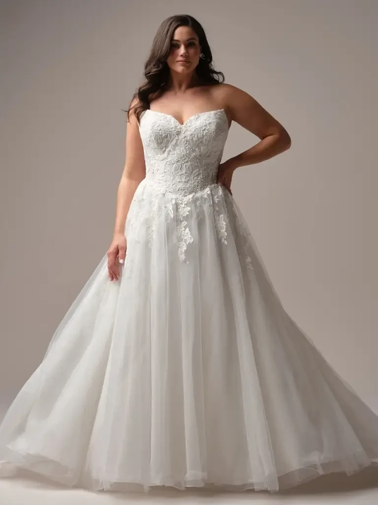 model is wearing an a-line bridal gown