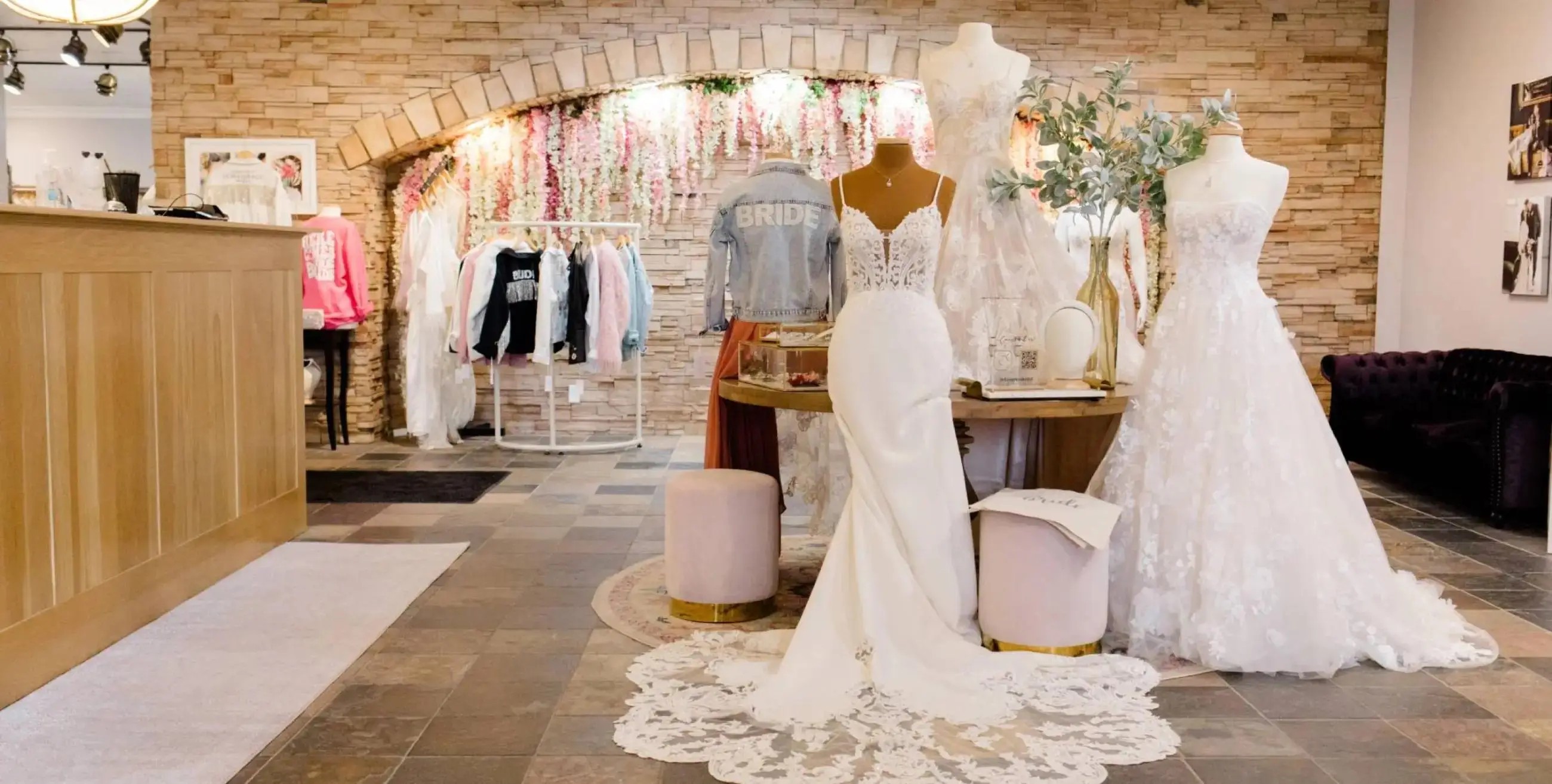 Wedding dresses inside of Dora Grace Bridal