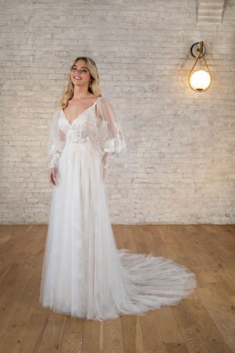 Stella York Style #7678 (unlined)-SP23-SY #0 default (IV-ALM) Ivory Lace and Tulle over Almond Gown thumbnail