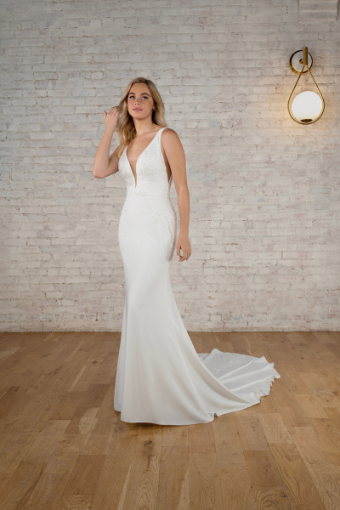 Stella York Style #7774-SY-F23 #0 default (PI-PL) Pure Ivory Gown w Porcelain Tulle Plunge thumbnail