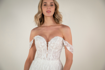 Stella York Style #7849 (unlined)-Stella York #2 (IVAL-PL) Ivory Lace and Tulle over Almond Gwn w Porcelain Tulle Plunge thumbnail