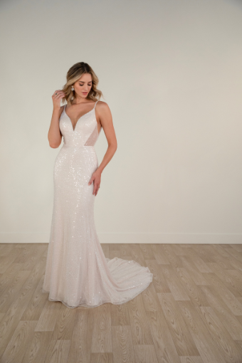 Stella York Style #7945-Stella York #0 default (IVAL-PL) IVORY BEADED TULLE OVER ALMOND GOWN W PORCELAIN TULLE PLUNGE thumbnail