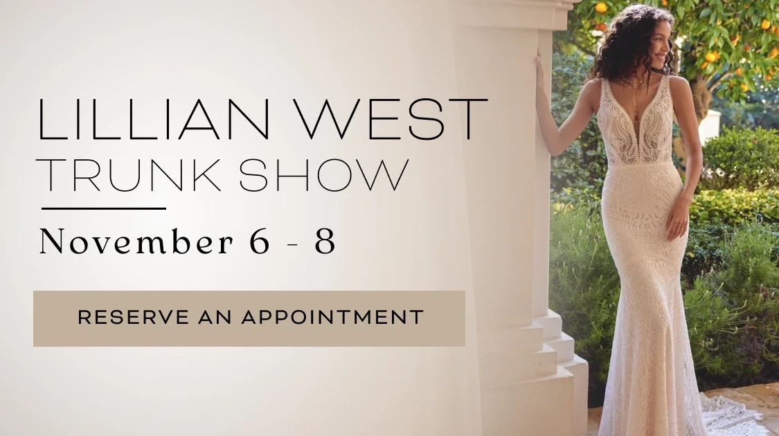 Models wearing Lillian West wedding dresses, trunk show mobile  banner